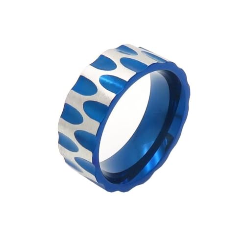 PAMTIER Herren Edelstahl Klassischer Retro Persönlichkeit Trend Wasserwellen Ring Blau Größe 60 (19.1) von PAMTIER