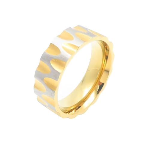 PAMTIER Herren Edelstahl Klassischer Retro Persönlichkeit Trend Wasserwellen Ring Gold Größe 65 (20.7) von PAMTIER