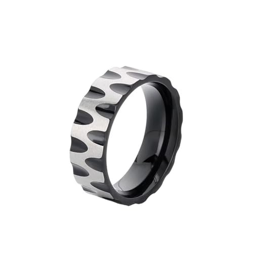 PAMTIER Herren Edelstahl Klassischer Retro Persönlichkeit Trend Wasserwellen Ring Schwarz Größe 60 (19.1) von PAMTIER