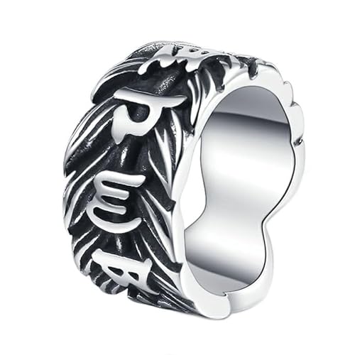 PAMTIER Herren Edelstahl Klassischer Retro Trend 6 Wort Mantra Ring Silber Größe 68 (21.6) von PAMTIER