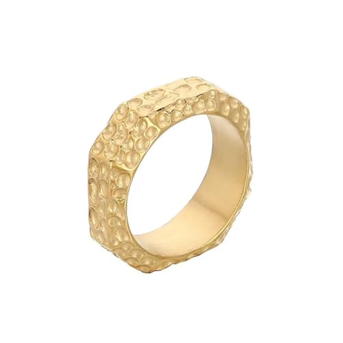 PAMTIER Herren Edelstahl Klassischer Retro Trend Konvex Konkav Stein Textur Ring Gold Größe 60 (19.1) von PAMTIER