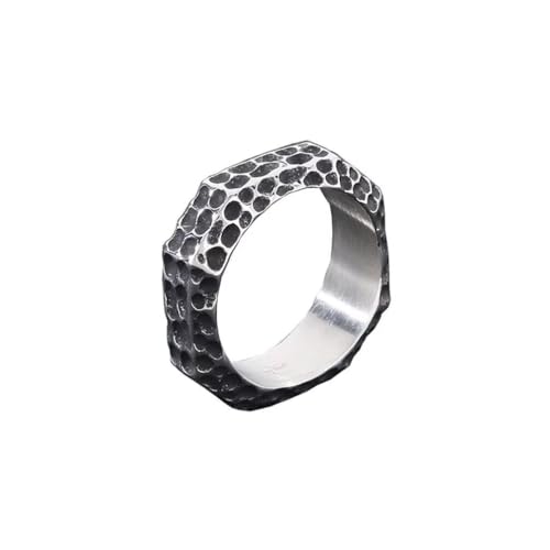 PAMTIER Herren Edelstahl Klassischer Retro Trend Konvex Konkav Stein Textur Ring Silber Größe 60 (19.1) von PAMTIER