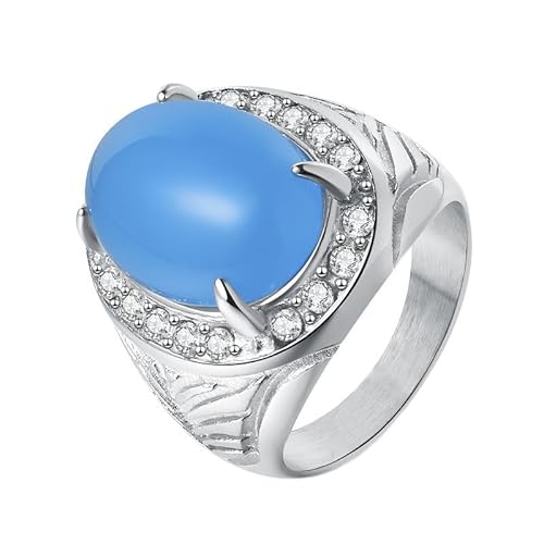 PAMTIER Herren Edelstahl Klassischer Trend Neuheit Simulation Blauer Edelstein Ring Silber Größe 60 (19.1) von PAMTIER