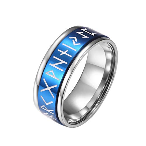 PAMTIER Herren Edelstahl Leuchtende Wikinger Buchstaben Rune Spinner Amulett Ring Blau Größe 54 von PAMTIER