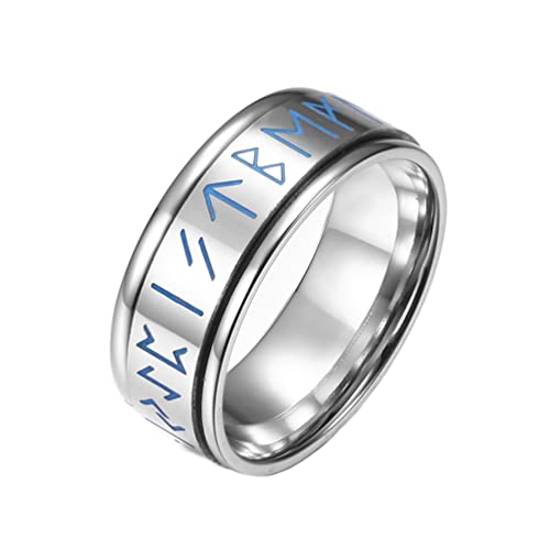 PAMTIER Herren Edelstahl Leuchtende Wikinger Buchstaben Rune Spinner Amulett Ring Silber Größe 65 von PAMTIER