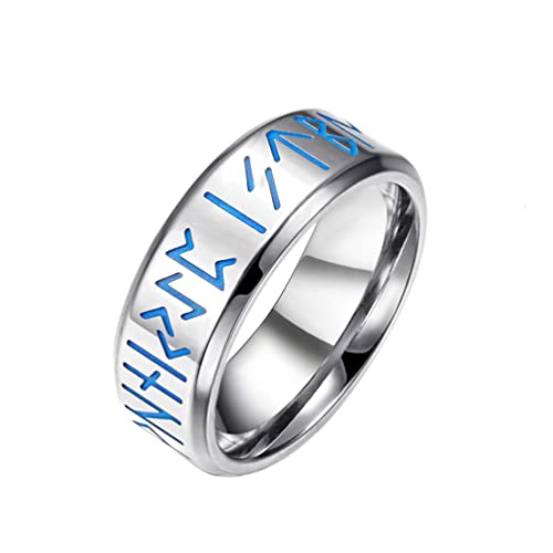 PAMTIER Herren Edelstahl Leuchtende Wikinger Rune Amulett Buchstaben Ring 8MM Silber Größe 62 von PAMTIER