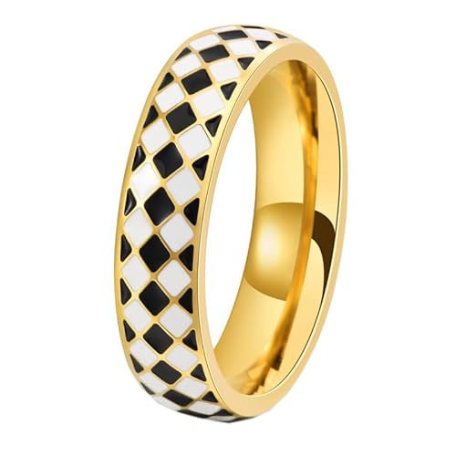 PAMTIER Herren Edelstahl Light Luxury Rhombic Checker Individuelle Trends Ring Gold Größe 65 (20.7) von PAMTIER