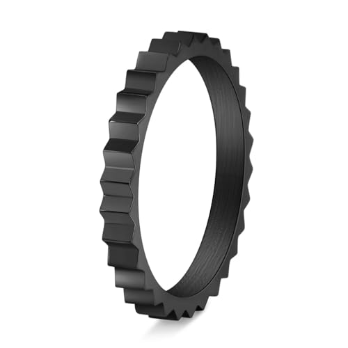 PAMTIER Herren Edelstahl Minimalistischer Unregelmäßiger Texturierter Zahnrad Ring Schwarz Größe 60(19.1) von PAMTIER