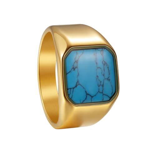 PAMTIER Herren Edelstahl Personalisiert Vintage Simuliert Blau Türkis Trend Ring Gold Größe 57 (18.1) von PAMTIER