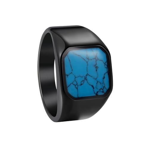 PAMTIER Herren Edelstahl Personalisiert Vintage Simuliert Blau Türkis Trend Ring Schwarz Größe 54 (17.2) von PAMTIER