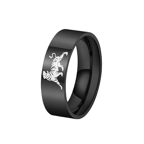 PAMTIER Herren Edelstahl Personalisierter kreativer 8mm glänzender Tiger Domineering Trend Ring Schwarz Größe 68 (21.6) von PAMTIER