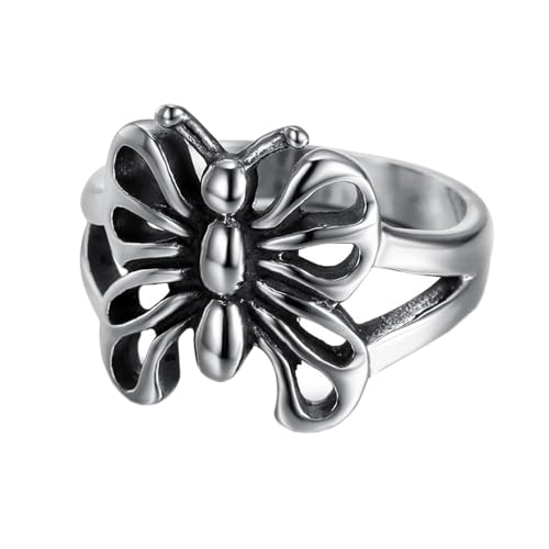 PAMTIER Herren Edelstahl Retro Gotik Schmetterling Ring Tier Schmuck Silber Größe 50 (15.9) von PAMTIER