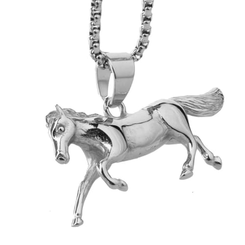 PAMTIER Herren Edelstahl Retro Klassisch Trendy Punk Persönlichkeit Pferd Halskette mit Kette Silber von PAMTIER