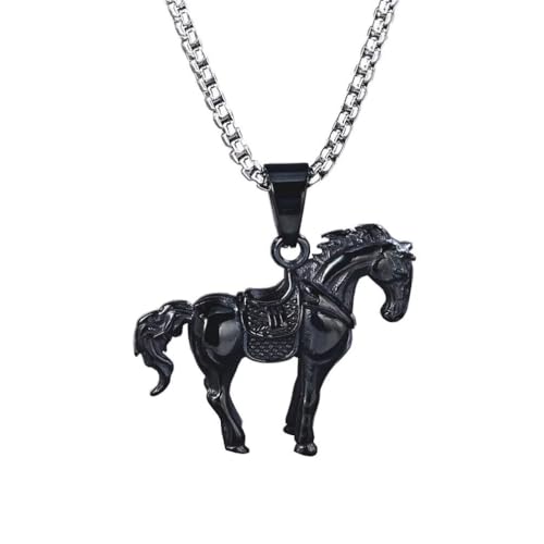 PAMTIER Herren Edelstahl Retro Klassisch Vintage Hip Hop Grassland Steed Halskette mit Kette Schwarz von PAMTIER