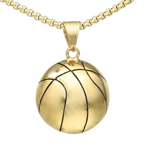 PAMTIER Herren Edelstahl Retro Punk Football Anhänger Halsketten Sports Stil Schmuck Gold mit Kette von PAMTIER