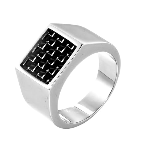 PAMTIER Herren Edelstahl Retro Quadratischer Ring mit Kohlefaser Inlay Punk Cooler Schmuck Silber Größe 57 (18.1) von PAMTIER