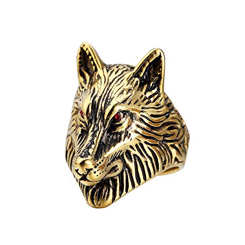 PAMTIER Herren Edelstahl Retro Rocker Rotaugenwolf Ring Gold Schwarz Größe 57 (18.1) von PAMTIER