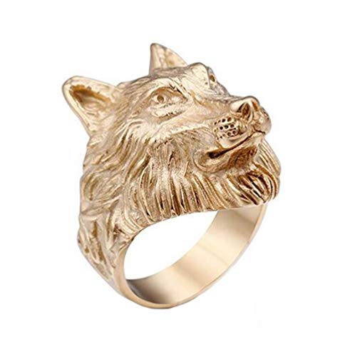 PAMTIER Herren Edelstahl Retro Rocker Wolf Kopf Ring Gold Größe 65 von PAMTIER