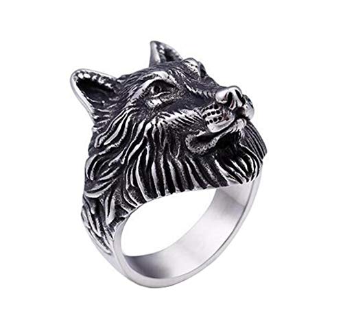 PAMTIER Herren Edelstahl Retro Rocker Wolf Kopf Ring Silber Größe 60 von PAMTIER