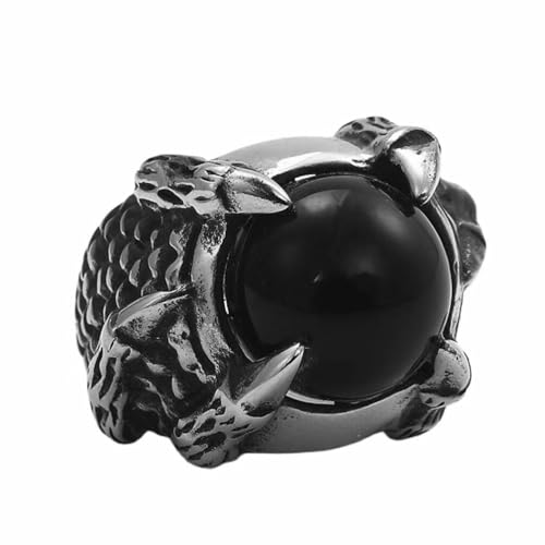 PAMTIER Herren Edelstahl Retro Trend Punk Einfacher Bully Ring Schwarz Edelstein Größe 65 (20.7) von PAMTIER