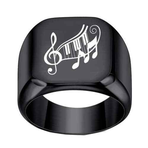 PAMTIER Herren Edelstahl Ring Laser Gravur Musik Violinschlüssel Noten Bass Schlüssel Noten Symbol Ring Gut Poliert Schwarz Größe 60 (19.1) von PAMTIER