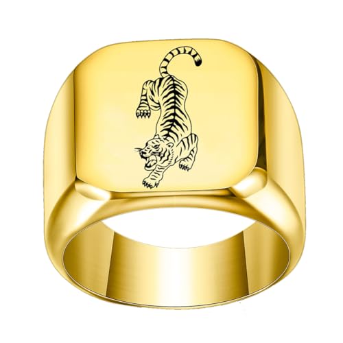 PAMTIER Herren Edelstahl Ringe Tiger Muster Ring Punk Rock Biker Geschenk mit Tier Design Gold 52 (16.6) von PAMTIER