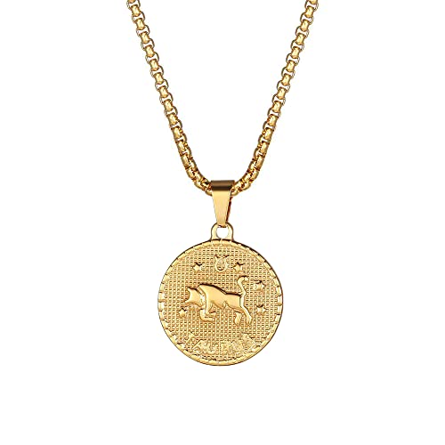 PAMTIER Herren Edelstahl Runde Münze Konstellation Halskette Tierkreiszeichen Horoskop Anhänger mit Kette Gold Taurus von PAMTIER