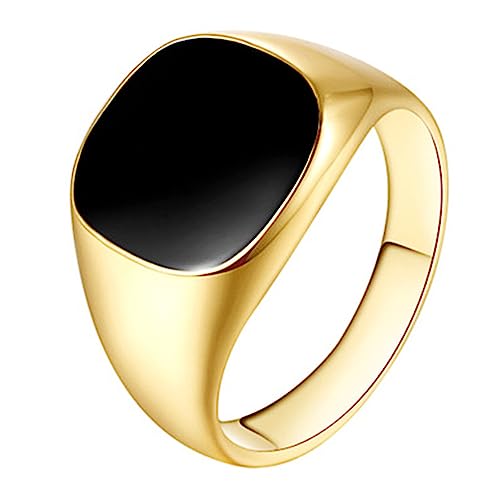 PAMTIER Herren Edelstahl Siegel Pinky Ring Schwarz Emaille Einfaches Schlichtes Ehering Quadratische Form Gold Größe 54 von PAMTIER