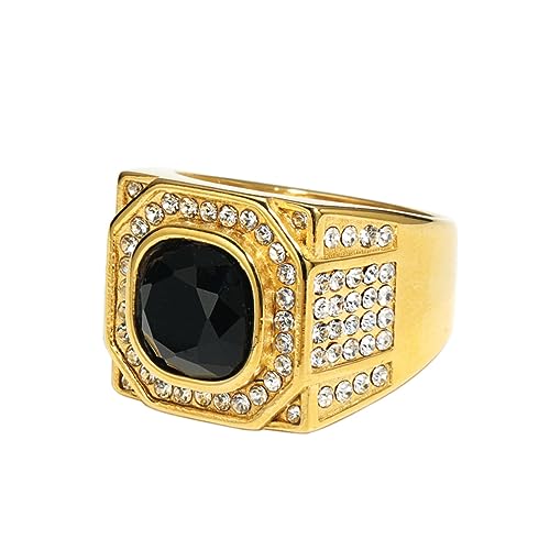 PAMTIER Herren Edelstahl Stein Pinky Ring Signet Style Bling Cubic Zirconia Hip Hop Iced Out Ringe Gold Schwarz Größe 54 von PAMTIER