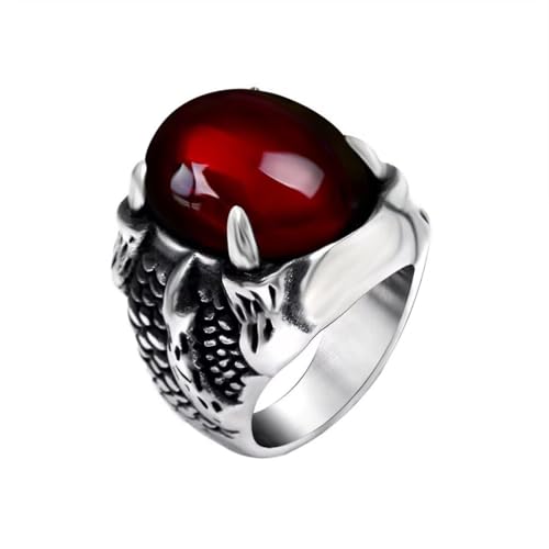 PAMTIER Herren Edelstahl Trendige Retro-Persönlichkeit Bully Ring Rot Edelstein Größe 62 (19.7) von PAMTIER