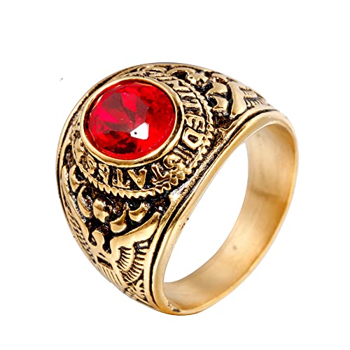 PAMTIER Herren Edelstahl US Armee Adler Ring mit Ovalem CZ Edelstein Goldplattiert Rot Größe 70 (22.3) von PAMTIER
