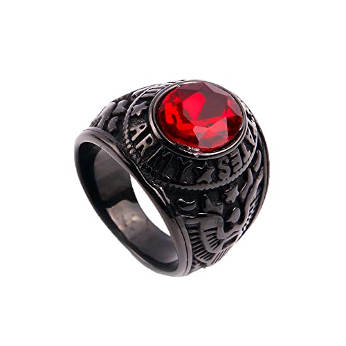 PAMTIER Herren Edelstahl US Armee Adler Ring mit Ovalem CZ Edelstein Schwarz Beschichtetes Hellrot Größe 70 (22.3) von PAMTIER
