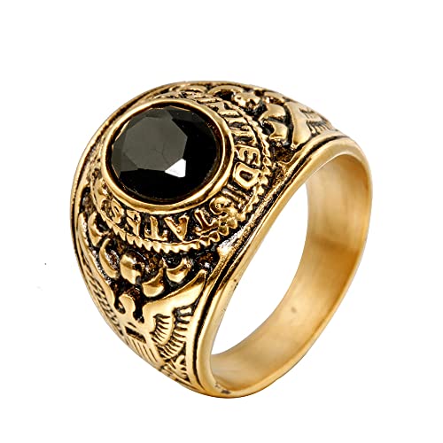 PAMTIER Herren Edelstahl US Armee Adler Ring mit Ovalem CZ Edelstein Vergoldetes Schwarz Größe 65 (20.7) von PAMTIER