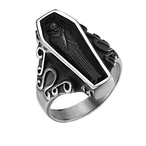PAMTIER Herren Edelstahl Uralt Portrait Vampir Sarg Ring Silber Schwarz Größe 68 von PAMTIER