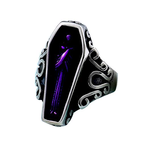 PAMTIER Herren Edelstahl Uralt Portrait Vampir Sarg Ring Silber Schwarz Lila Größe 54 (17.2) von PAMTIER