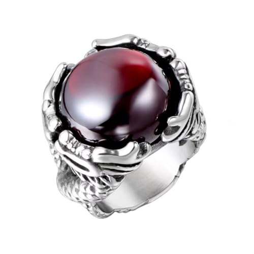 PAMTIER Herren Edelstahl Vintage Exquisite Herrscherpersönlichkeit Ring Rot Edelstein Größe 68 (21.6) von PAMTIER