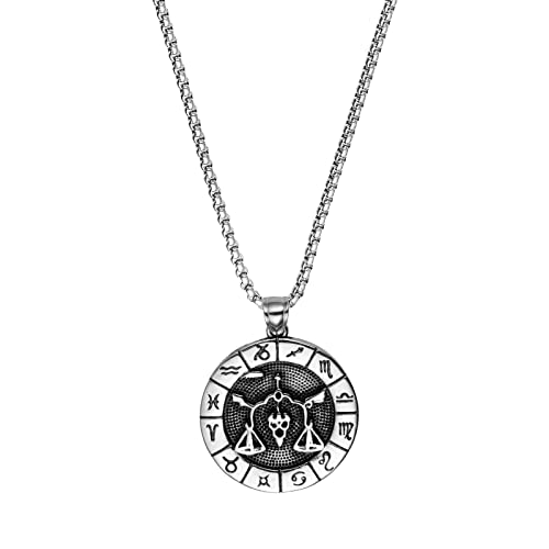 PAMTIER Herren Edelstahl Vintage Münze Konstellation Halskette Sternzeichen Horoskop Anhänger Charm mit Kette Waage von PAMTIER
