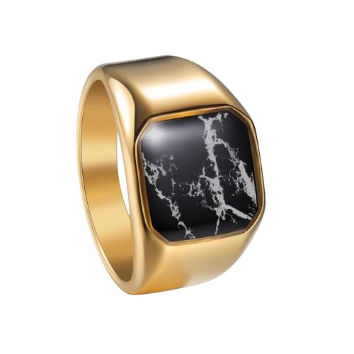 PAMTIER Herren Edelstahl Vintage Personalisierte Simulation Marmor Textur Ring Gold Größe 65 (20.7) von PAMTIER