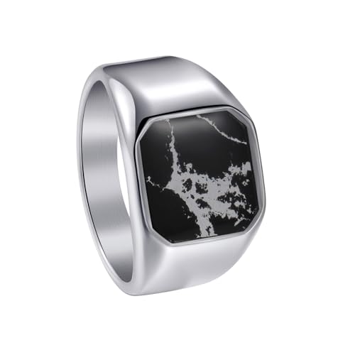 PAMTIER Herren Edelstahl Vintage Personalisierte Simulation Marmor Textur Ring Silber Größe 57 (18.1) von PAMTIER