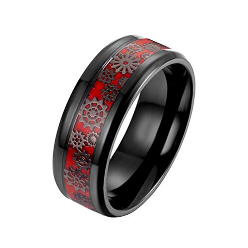 PAMTIER Herren Edelstahl Zahnrad Mechanischer Ring mit Carbonfaser Inlay Steampunk Ringe Rot Größe 57 von PAMTIER