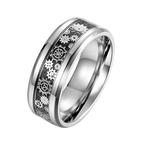 PAMTIER Herren Edelstahl Zahnrad Mechanischer Ring mit Carbonfaser Inlay Steampunk Ringe Silber Größe 68 von PAMTIER