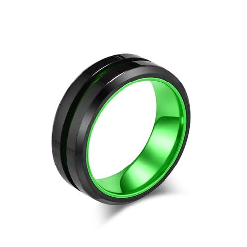 PAMTIER Herren Edelstahl Zweifarbiger Matt Einleger Ring Grün Größe 65(20.7) von PAMTIER