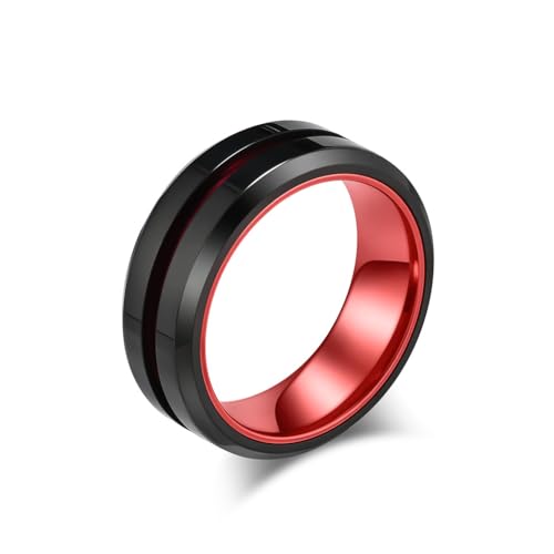 PAMTIER Herren Edelstahl Zweifarbiger Matt Einleger Ring Rot Größe 68(21.6) von PAMTIER