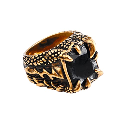 PAMTIER Herren Edelstein Ring Edelstahl Vintage Drachenklaue mit Quadratischem Edelstein Ring Schmuck Gold Schwarz Versilbert Schwarz Größe 62 (19.7) von PAMTIER