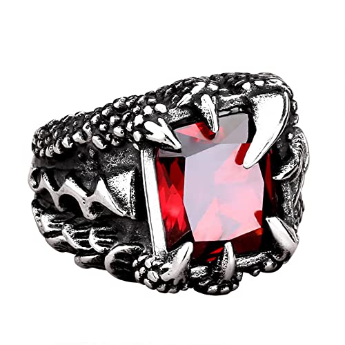 PAMTIER Herren Edelstein Ring Edelstahl Vintage Drachenklaue mit Quadratischem Edelstein Ring Schmuck Rot Größe 75 (23.9) von PAMTIER