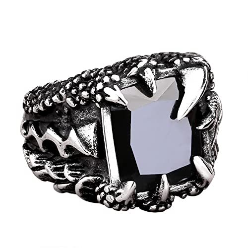 PAMTIER Herren Edelstein Ring Edelstahl Vintage Drachenklaue mit Quadratischem Edelstein Ring Schmuck Schwarz Größe 68 (21.6) von PAMTIER