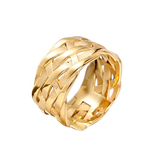 PAMTIER Herren Geflochtener Vintage Ring Edelstahl Hanfseil Ring Band Einfacher Schmuck Gold Größe 60 (19.1) von PAMTIER