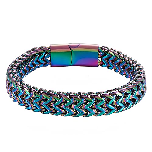 PAMTIER Herren Geflochtenes Armband Edelstahl 2 Reihen Geflochten Vintage Kette Schmuck 18cm Regenbogen von PAMTIER