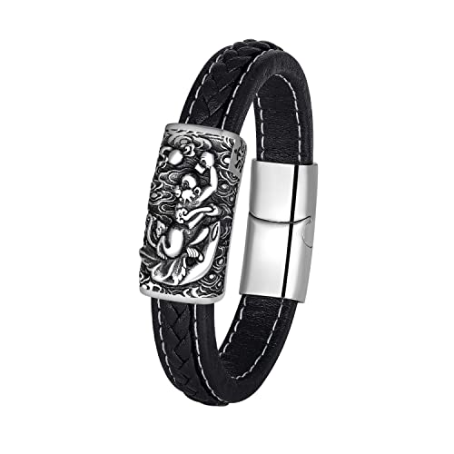 PAMTIER Herren Geflochtenes Leder Armbänder Chinesisches Tierkreiszeichen Edelstahl Handgelenk Manschette AFFE von PAMTIER