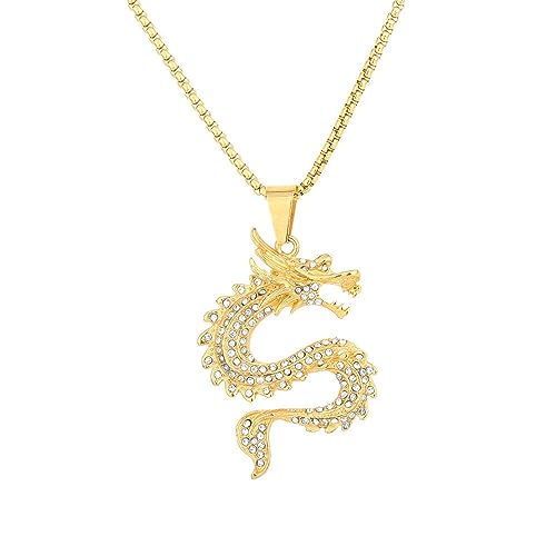PAMTIER Herren Gold Drachen Anhänger mit Diamant Halskette Edelstahl Vintage Schmuck von PAMTIER